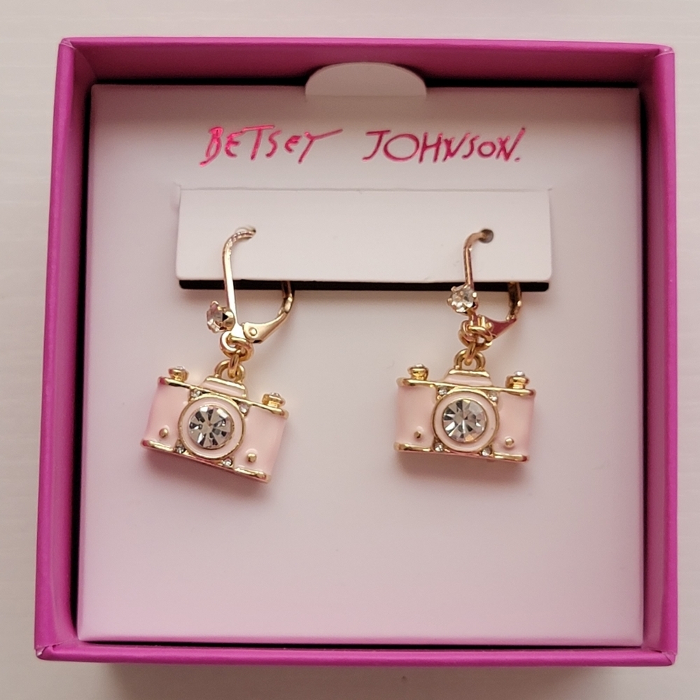 Betsey Johnson Pink Camera Hanging Earrings NEW